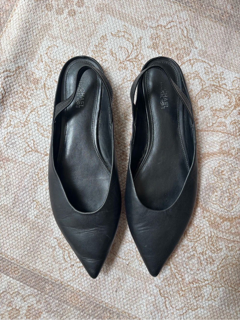 Michael Kors Black Leather Pointed Slingback Loafers